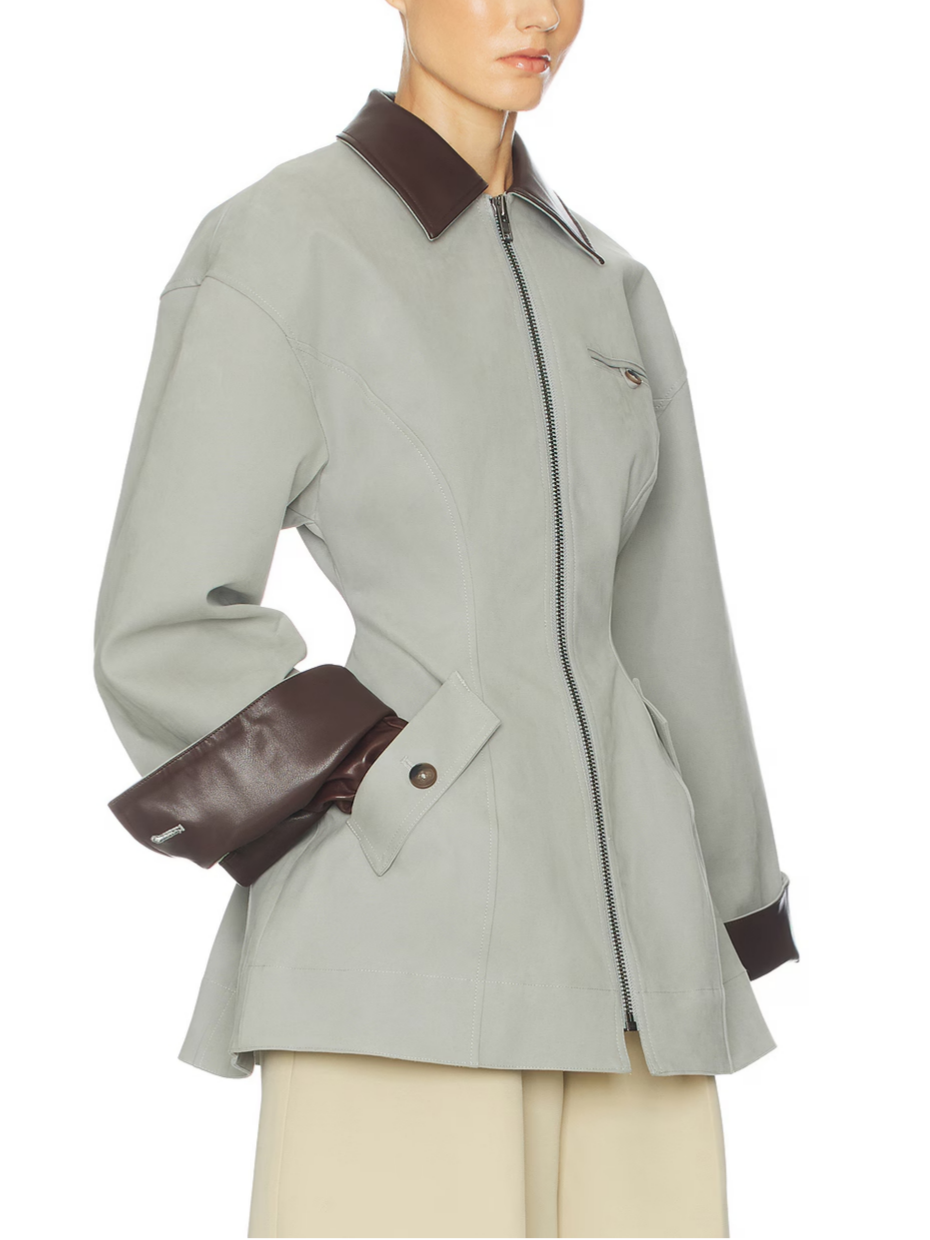 Veste Cropped Oversized en PU Gris Clair