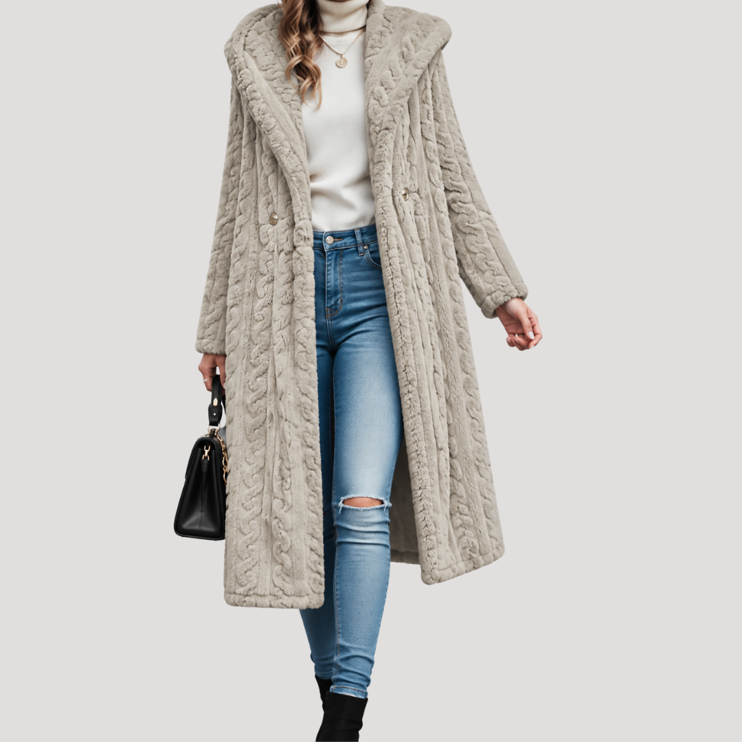 Manteau Femme Long à Capuche Effet Texturé