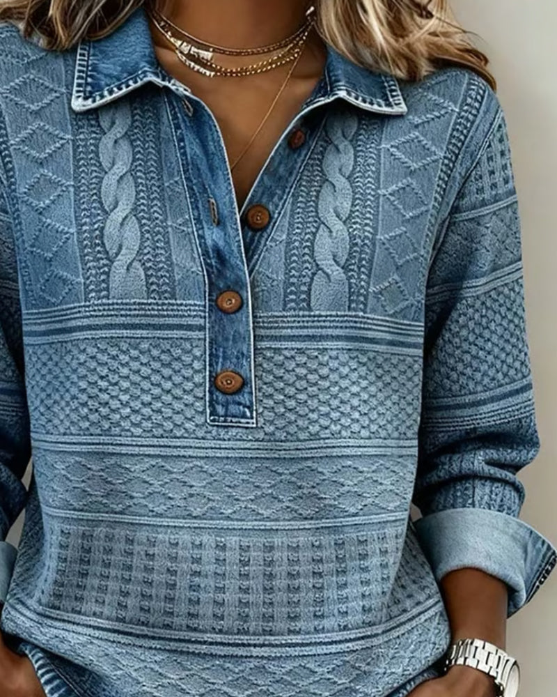LILLIAN – HAUT EN TRICOT AVEC BOUTONS EN DENIM TEXTURÉ