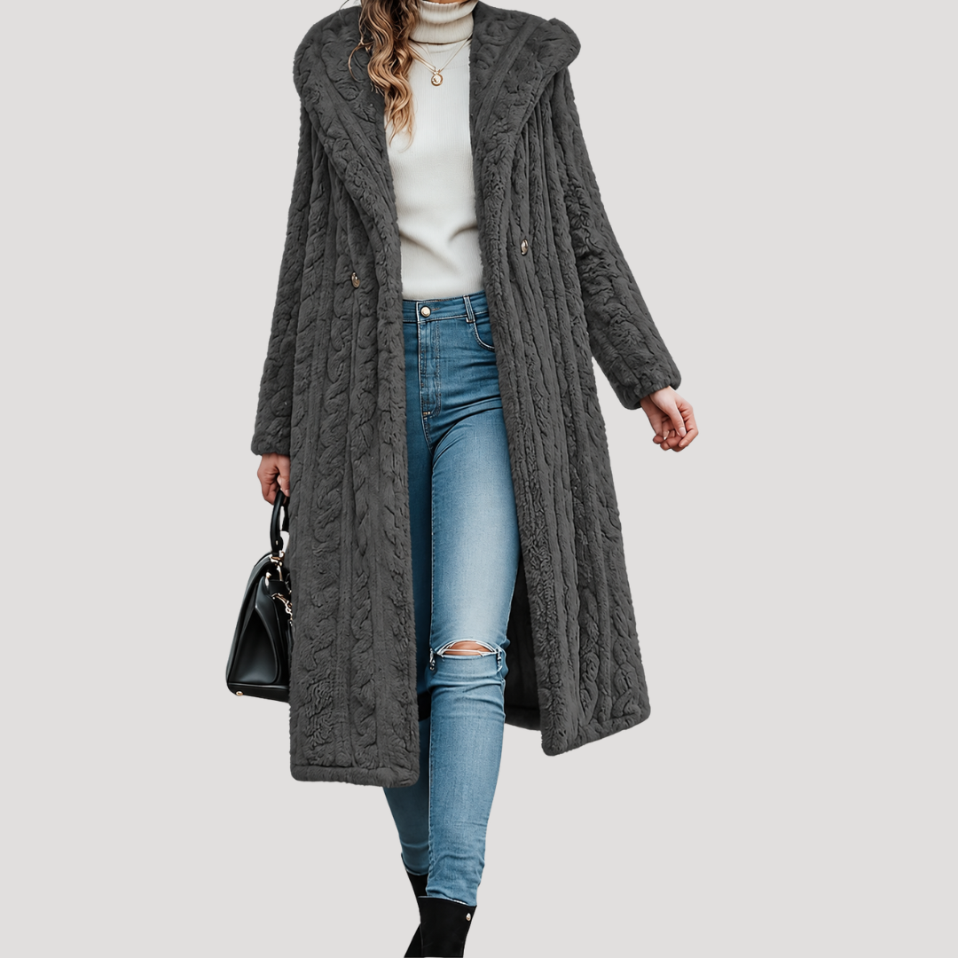 Manteau Femme Long à Capuche Effet Texturé