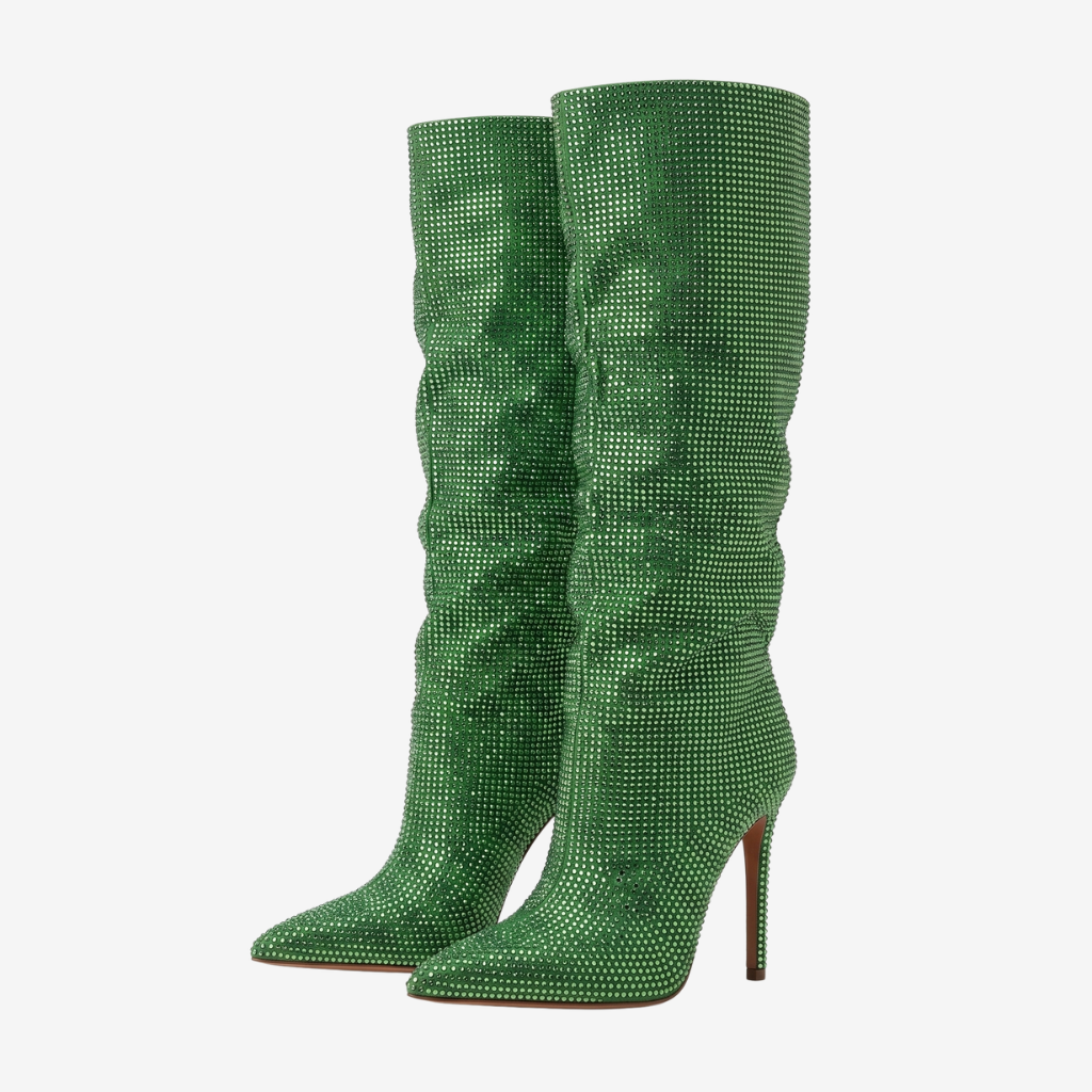 Coutivo - Bottes Hautes Femme Strass Talon Élégant Bout Pointu