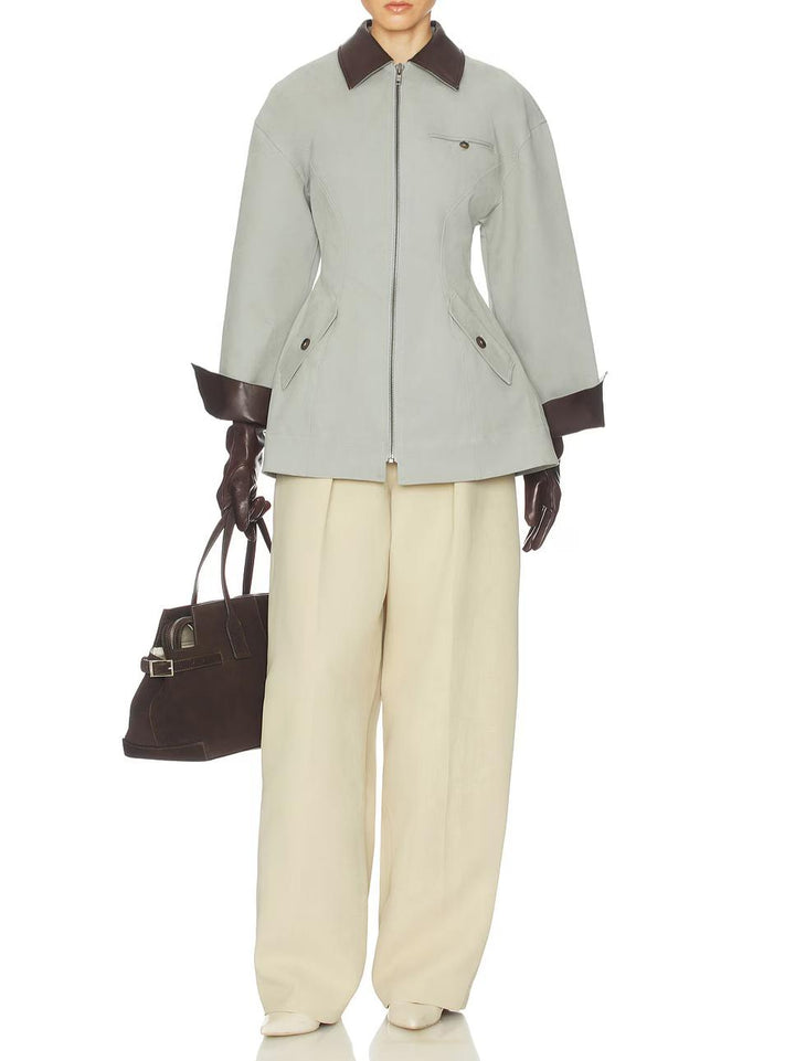 Veste Cropped Oversized en PU Gris Clair