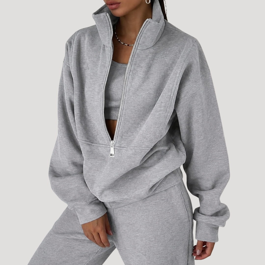 Ensemble Femme Sweat Demi-Zip et Pantalon – Tenue Cocooning Hiver