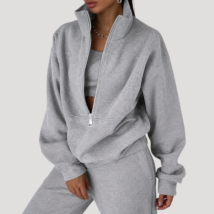 Ensemble Femme Sweat Demi-Zip et Pantalon – Tenue Cocooning Hiver