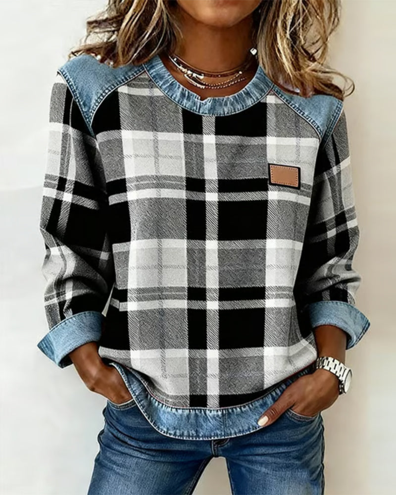 Anna | Sweat avec Patchwork à Carreaux