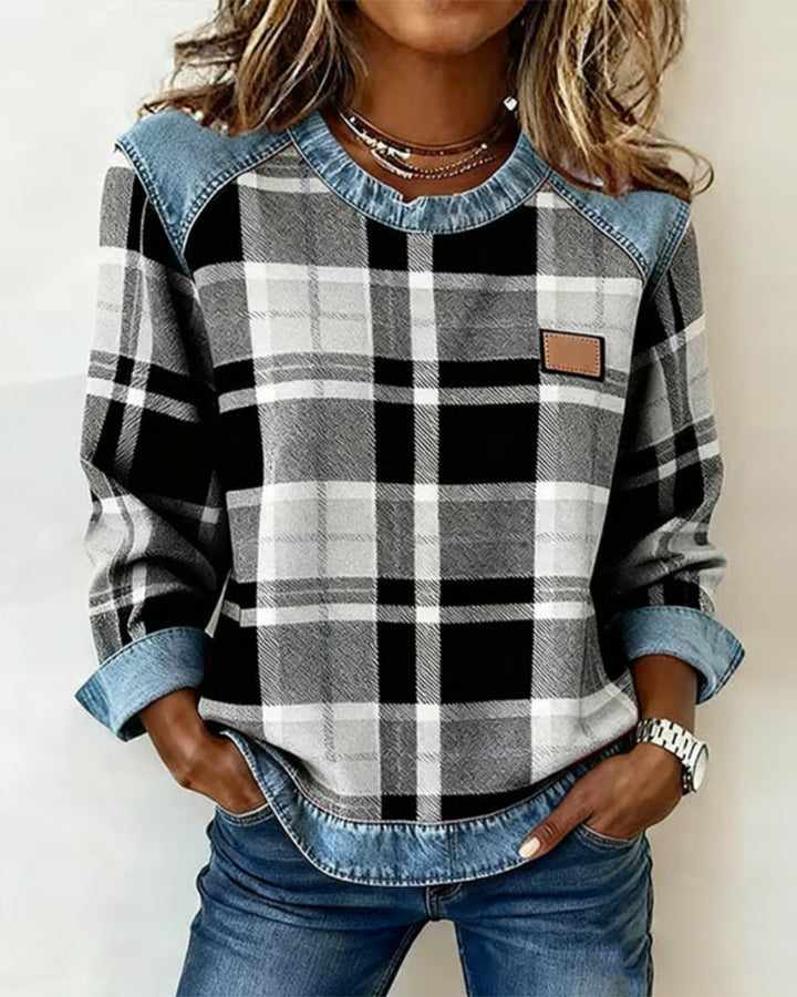 Anna | Sweat avec Patchwork à Carreaux