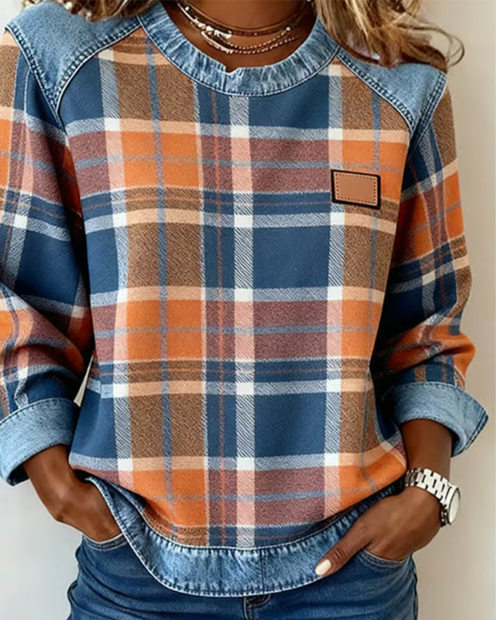 Anna | Sweat avec Patchwork à Carreaux