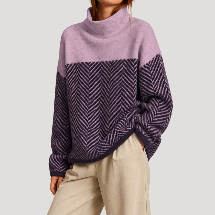 Pull Col Roulé Femme Motif Chevrons – Pull d&