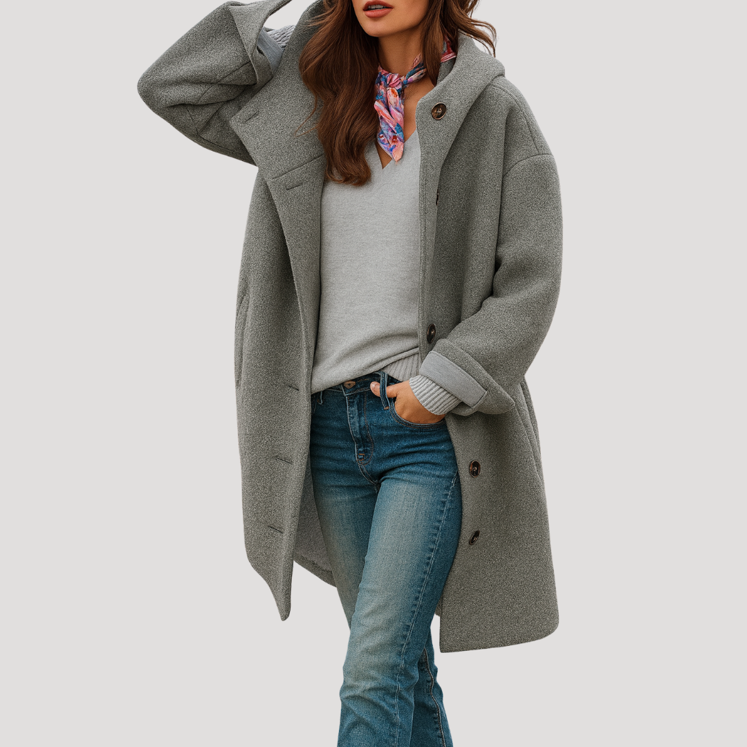 Manteau à Capuche Femme Boutonné Confort