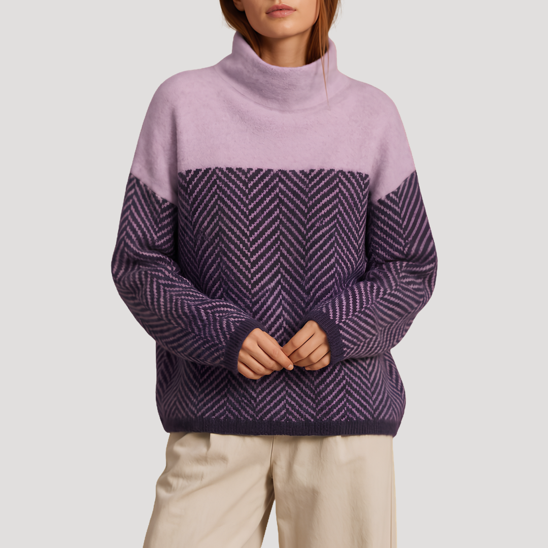 Pull Col Roulé Femme Motif Chevrons – Pull d&
