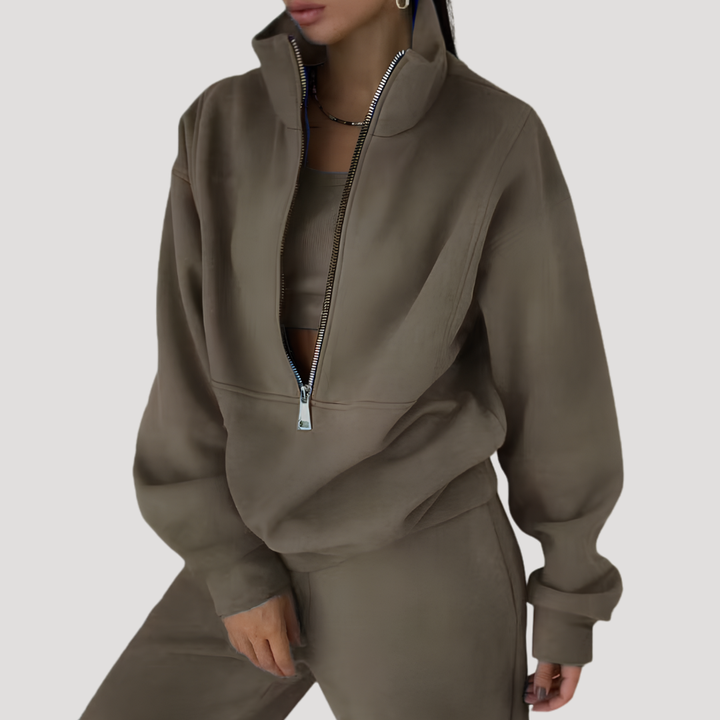 Ensemble Femme Sweat Demi-Zip et Pantalon – Tenue Cocooning Hiver