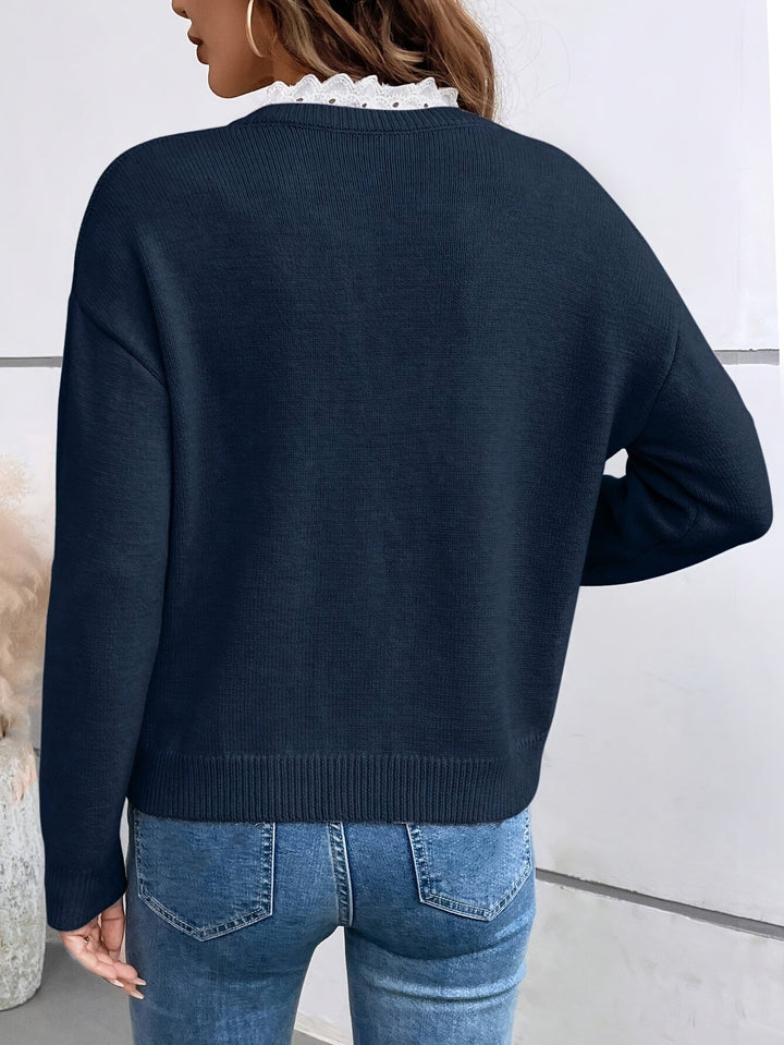 MALKA - PULLOVER ÉLÉGANT EN DENTELLE AVEC DÉCOLLETÉ EN V