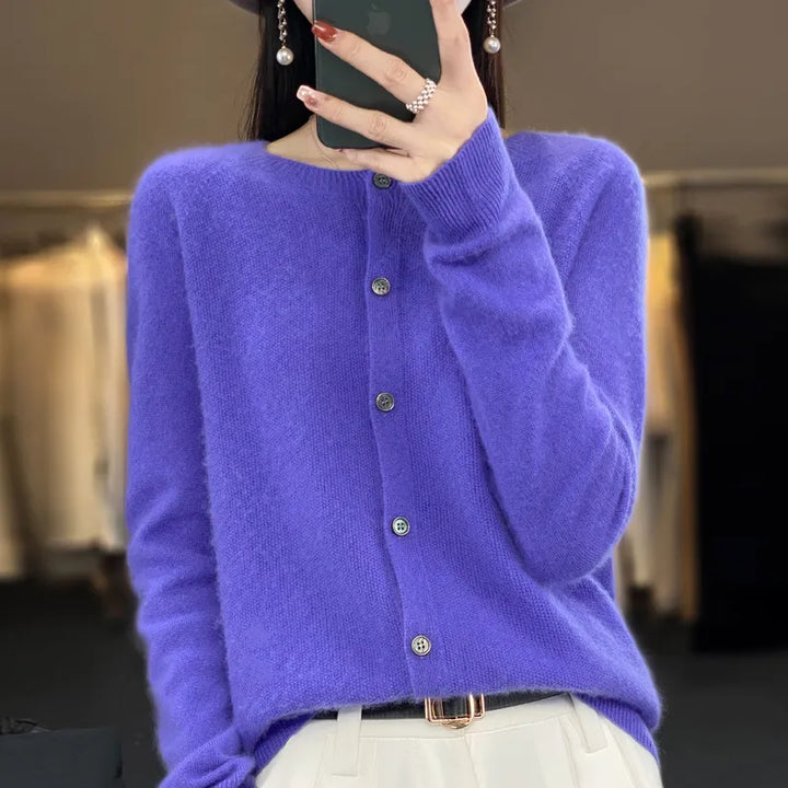 Rhea | Cardigan en Laine Mérinos Léger pour Femmes | Classique de Tous les Jours