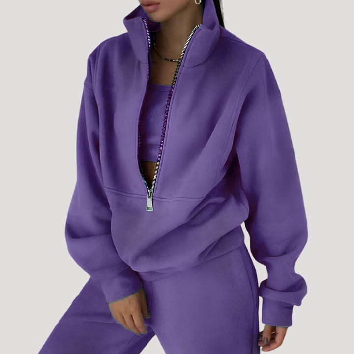 Ensemble Femme Sweat Demi-Zip et Pantalon – Tenue Cocooning Hiver