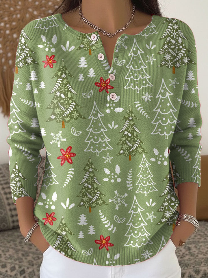 Pull de Noël Femme Col Boutonné – Pull Festif Élégant et Chaud