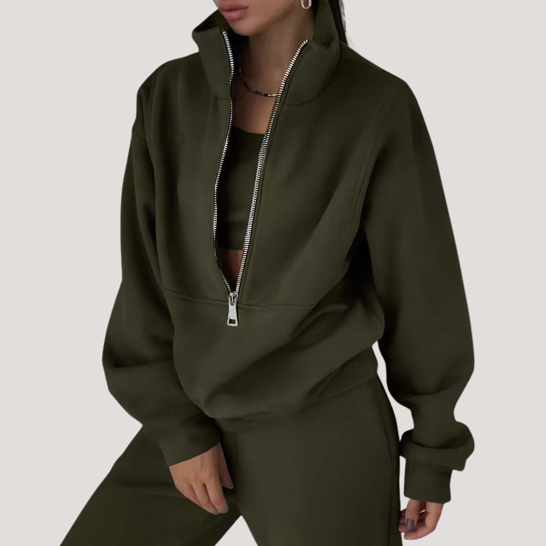 Ensemble Femme Sweat Demi-Zip et Pantalon – Tenue Cocooning Hiver