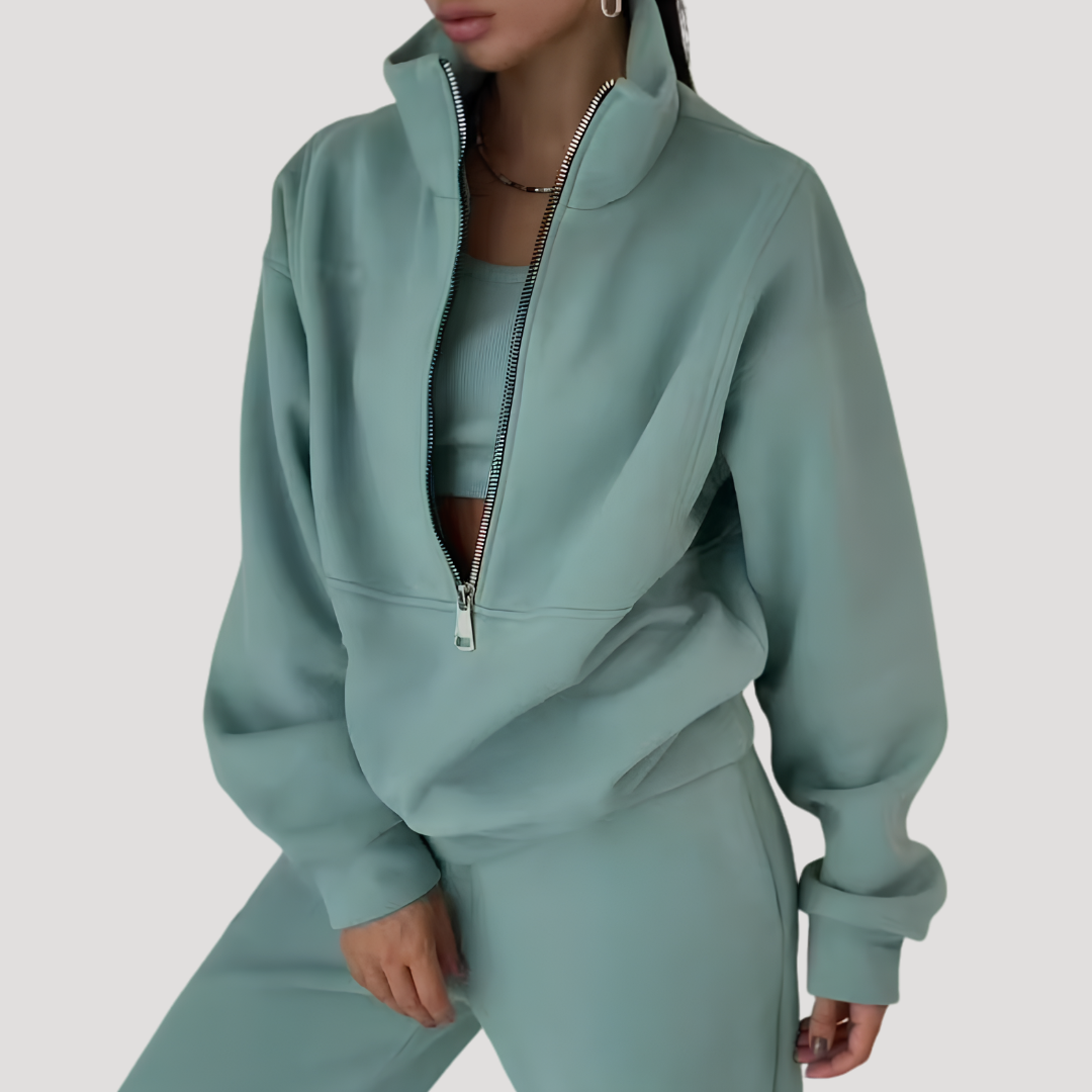 Ensemble Femme Sweat Demi-Zip et Pantalon – Tenue Cocooning Hiver