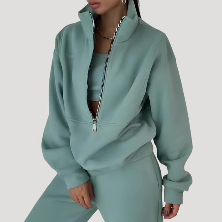 Ensemble Femme Sweat Demi-Zip et Pantalon – Tenue Cocooning Hiver