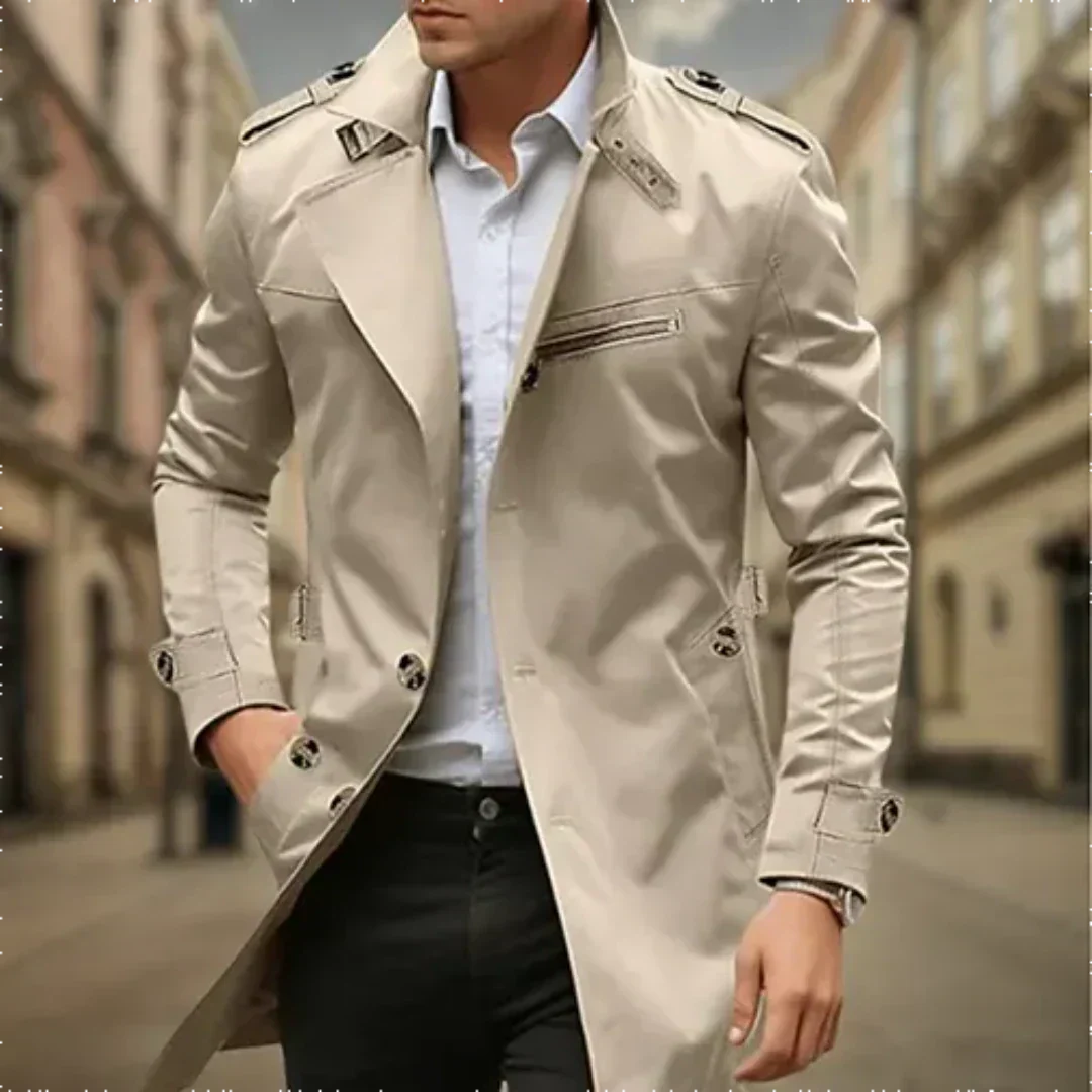Trench Homme Imperméable – Manteau Mi-Saison Chic Coupe Structurée, Élégant Automne Hiver