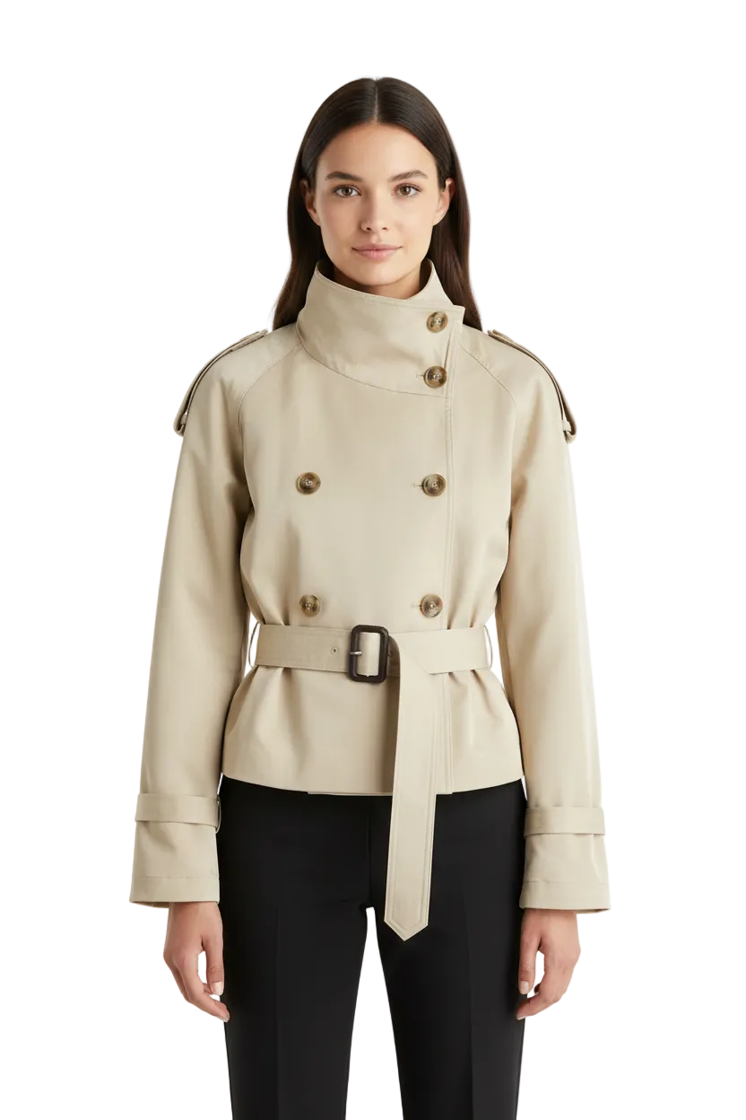 Chloé Trench Court Femme – Trench Moderne avec Ceinture Ajustable et Col Montant