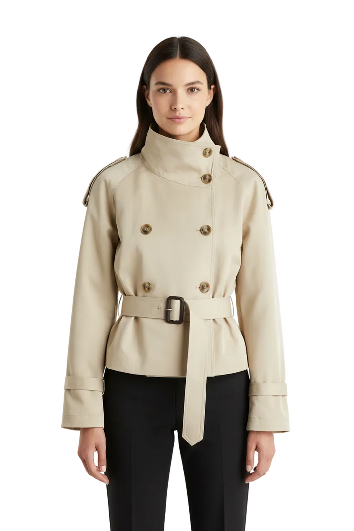 Chloé Trench Court Femme – Trench Moderne avec Ceinture Ajustable et Col Montant
