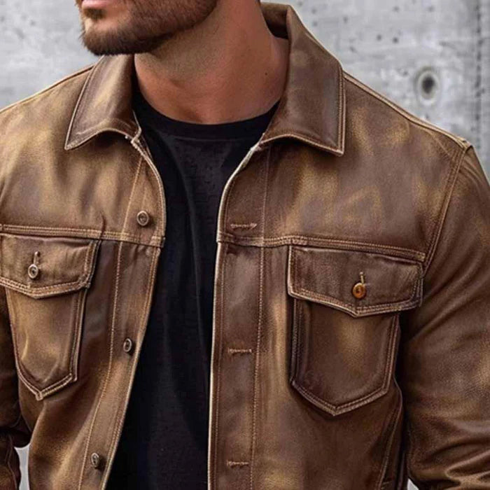 Pierre Veste Homme Vintage – Veste en Cuir Élégante &amp; Durable au Style Intemporel