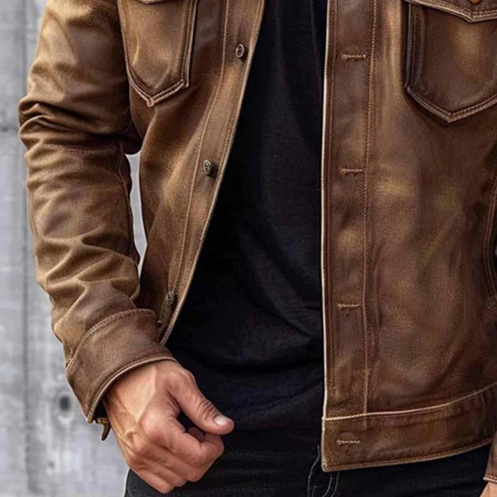 Pierre Veste Homme Vintage – Veste en Cuir Élégante &amp; Durable au Style Intemporel