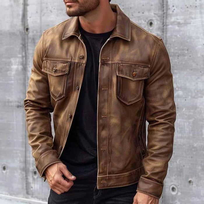 Pierre Veste Homme Vintage – Veste en Cuir Élégante &amp; Durable au Style Intemporel