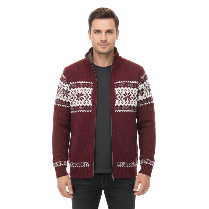 Moris Gilet Fleece Homme – Veste Jacquard Hiver à Col Haut &amp; Motifs Scandinaves