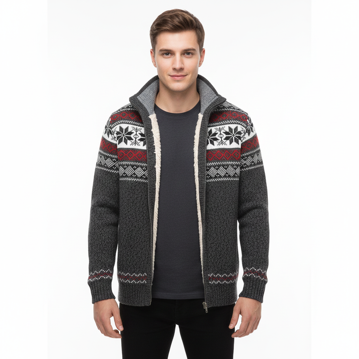 Moris Gilet Fleece Homme – Veste Jacquard Hiver à Col Haut &amp; Motifs Scandinaves