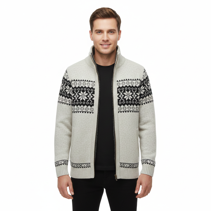 Moris Gilet Fleece Homme – Veste Jacquard Hiver à Col Haut &amp; Motifs Scandinaves