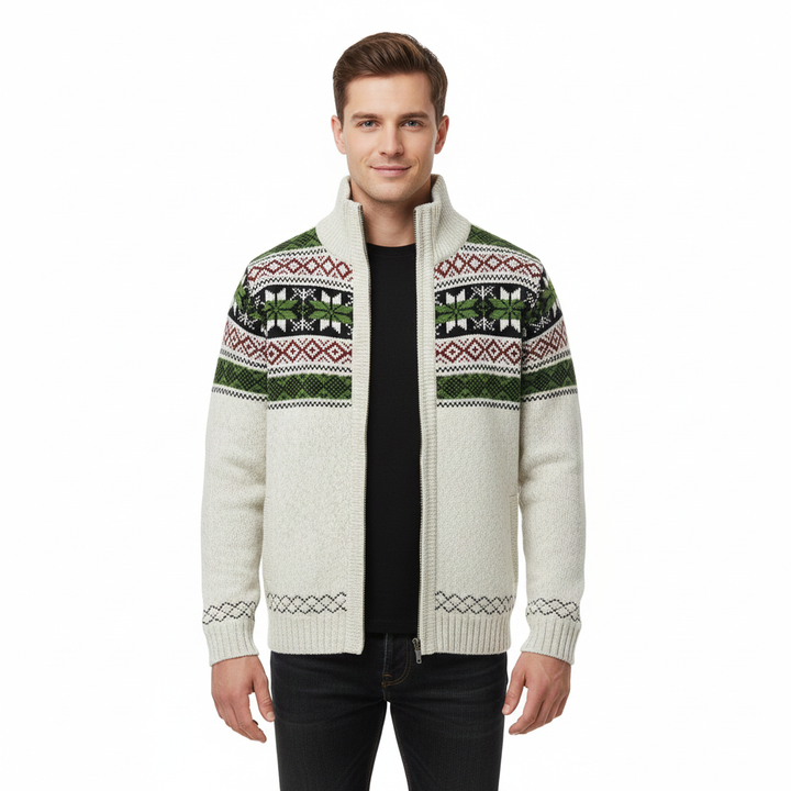 Moris Gilet Fleece Homme – Veste Jacquard Hiver à Col Haut &amp; Motifs Scandinaves