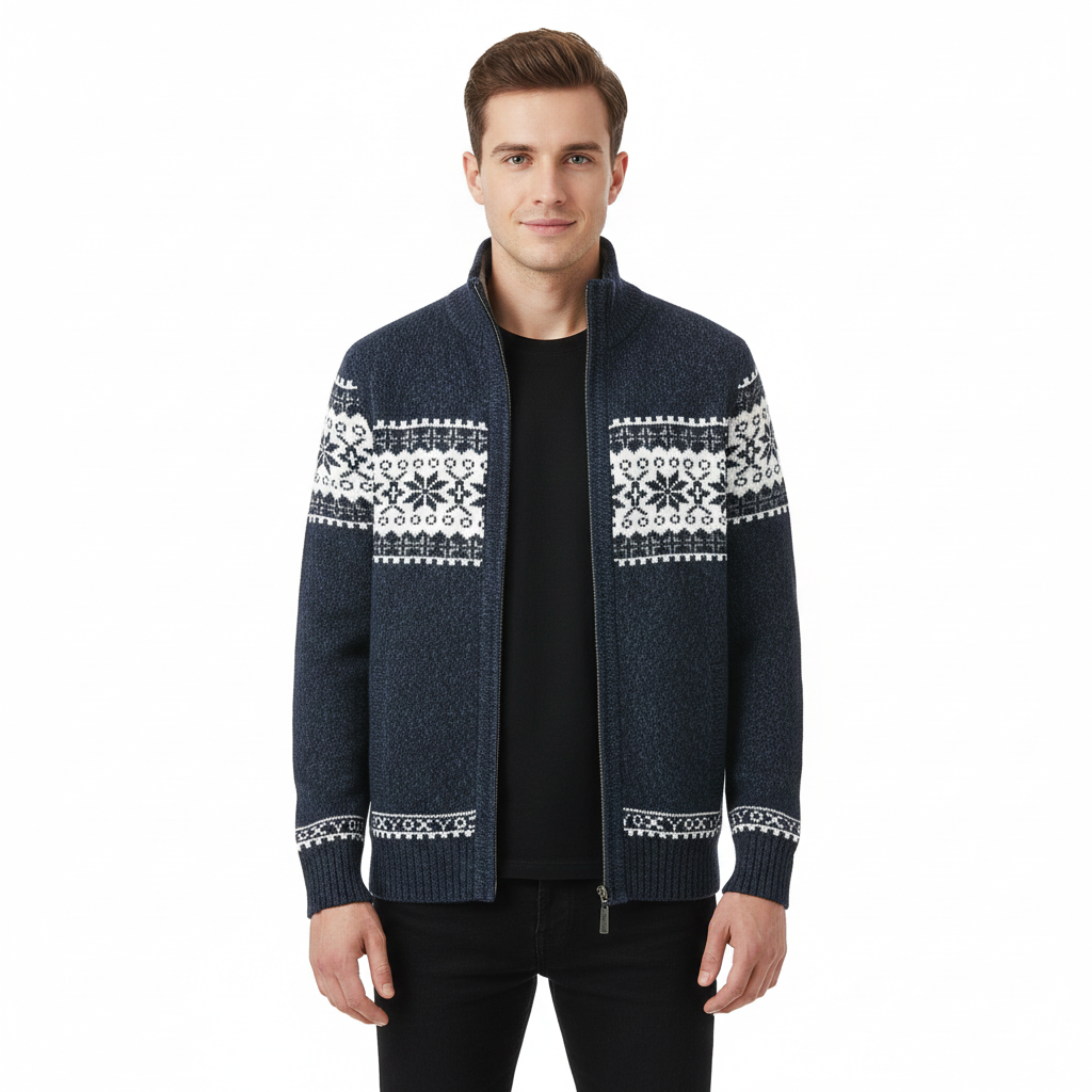 Moris Gilet Fleece Homme – Veste Jacquard Hiver à Col Haut &amp; Motifs Scandinaves