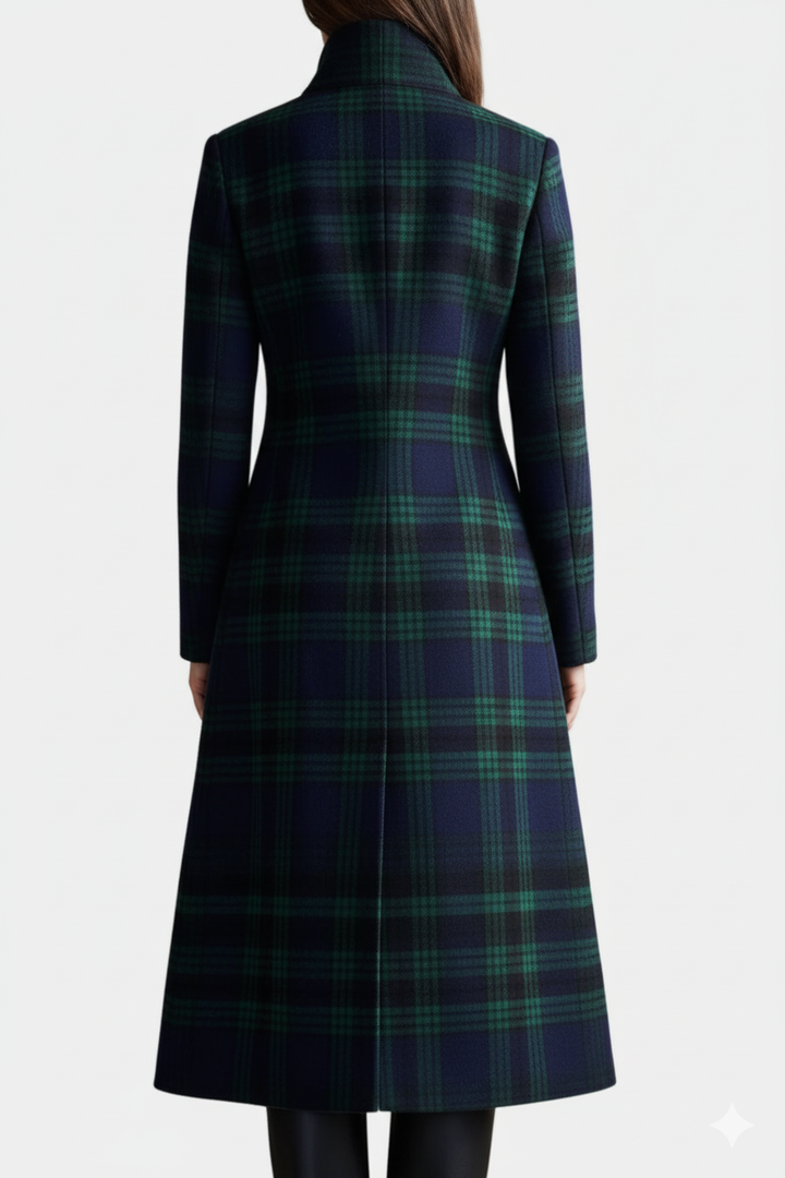 Bénédicte | Femme Carreaux Mi-Long Chic Manteau