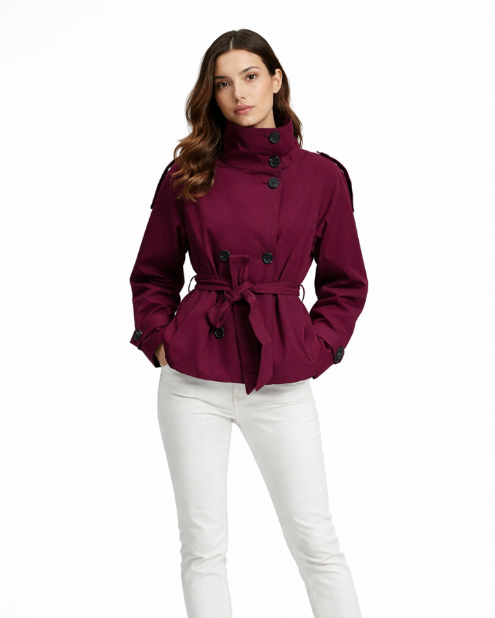 Emerald Trench Femme Court – Double Boutonnage, Ceinture Taille, Veste Automne Élégante