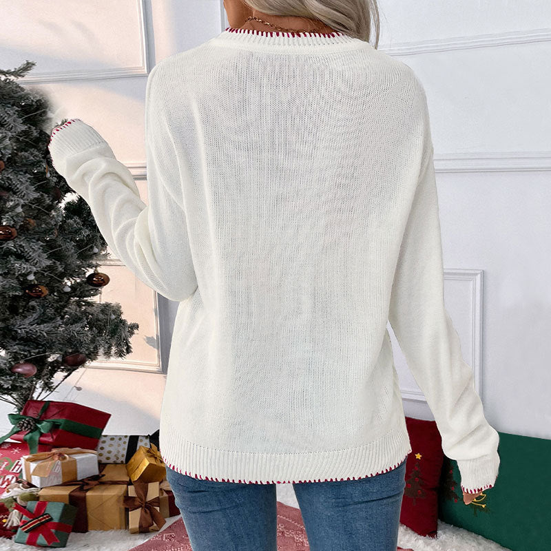 Pull de Noël Femme Nœud Brodé – Pull Festif Chic pour Noël