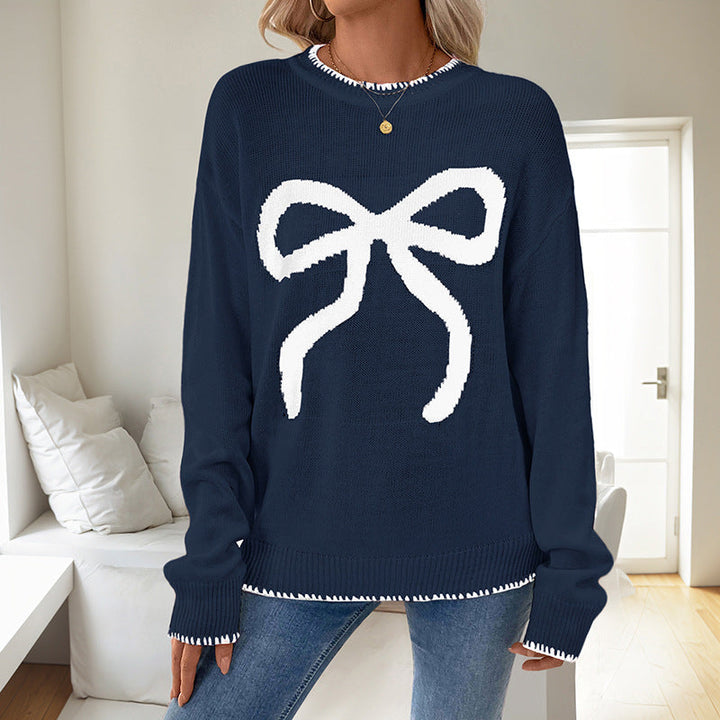 Pull de Noël Femme Nœud Brodé – Pull Festif Chic pour Noël