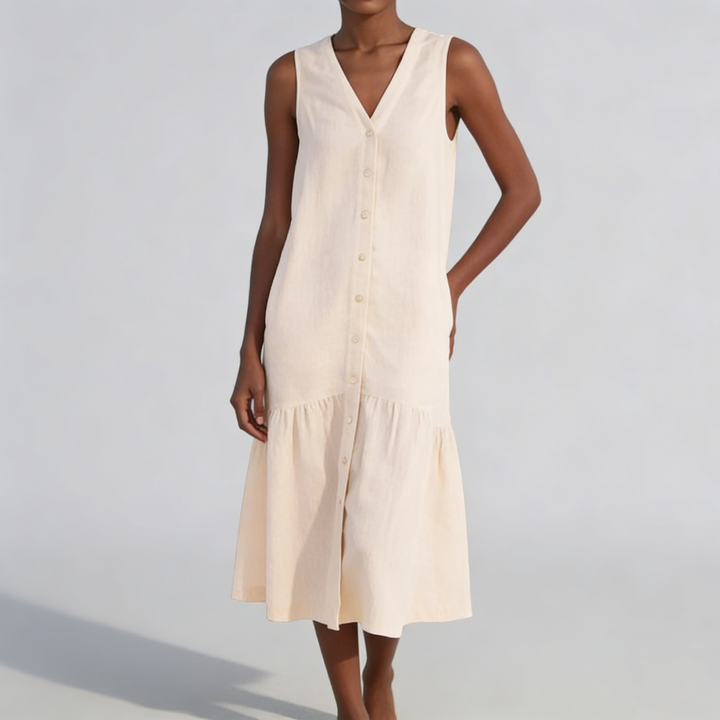 Robe midi col V boutonnée pour femme