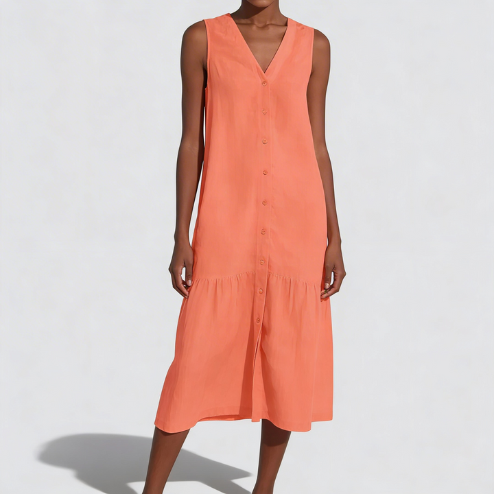 Robe midi col V boutonnée pour femme