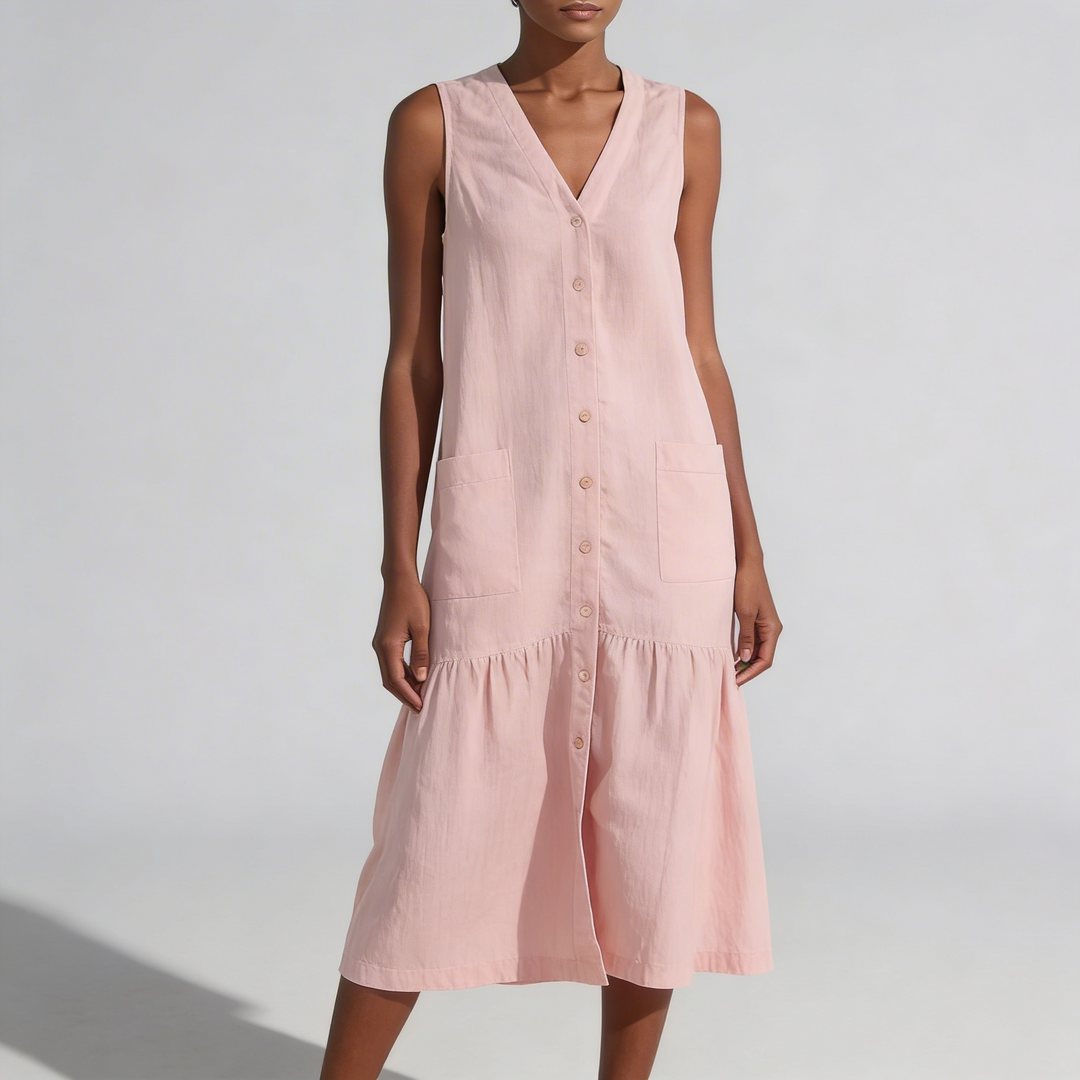 Robe midi col V boutonnée pour femme