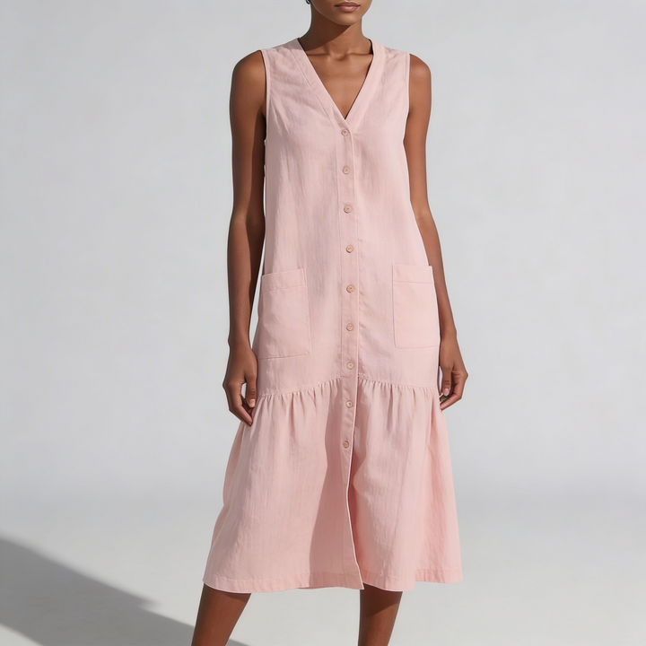 Robe midi col V boutonnée pour femme