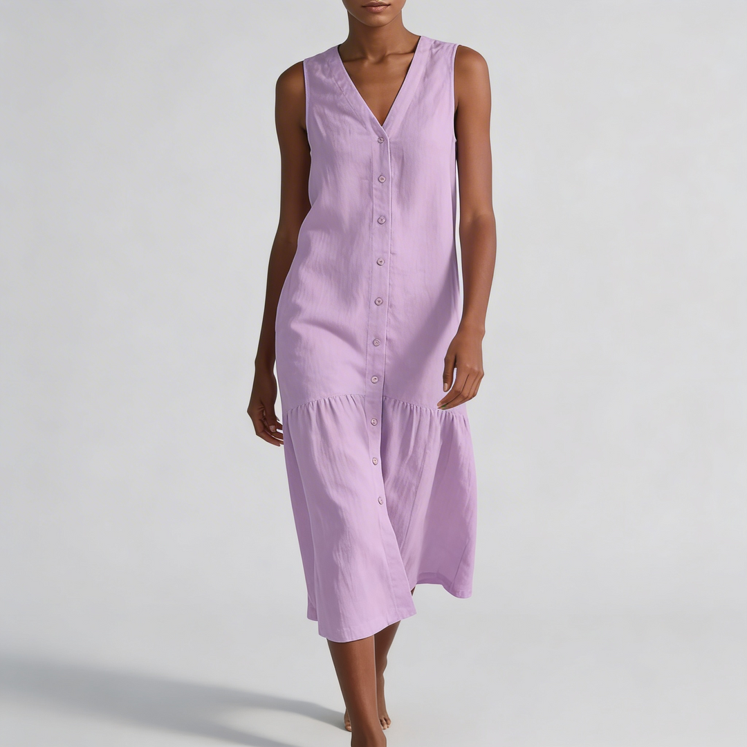 Robe midi col V boutonnée pour femme
