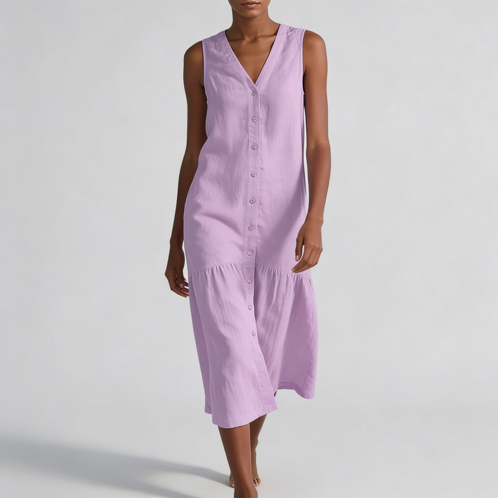 Robe midi col V boutonnée pour femme