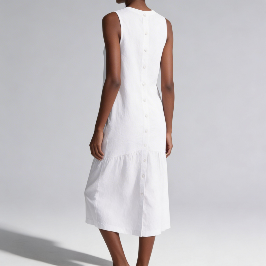 Robe midi col V boutonnée pour femme