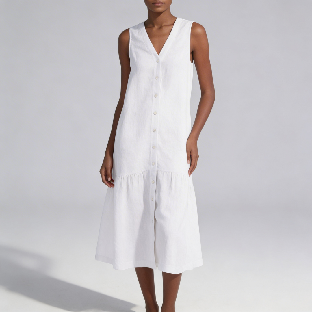 Robe midi col V boutonnée pour femme