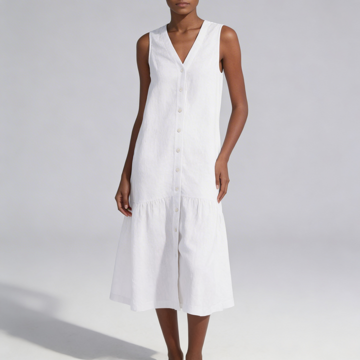 Robe midi col V boutonnée pour femme