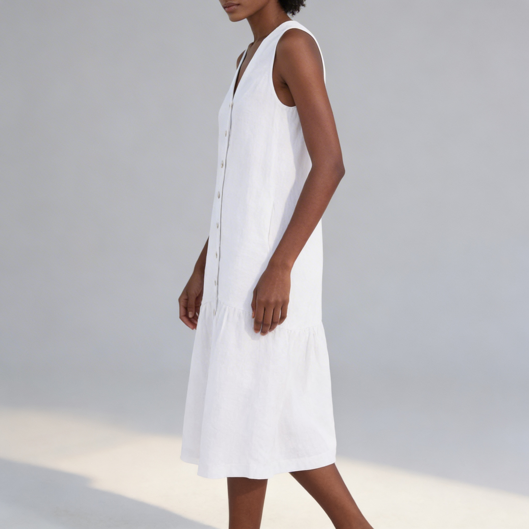 Robe midi col V boutonnée pour femme