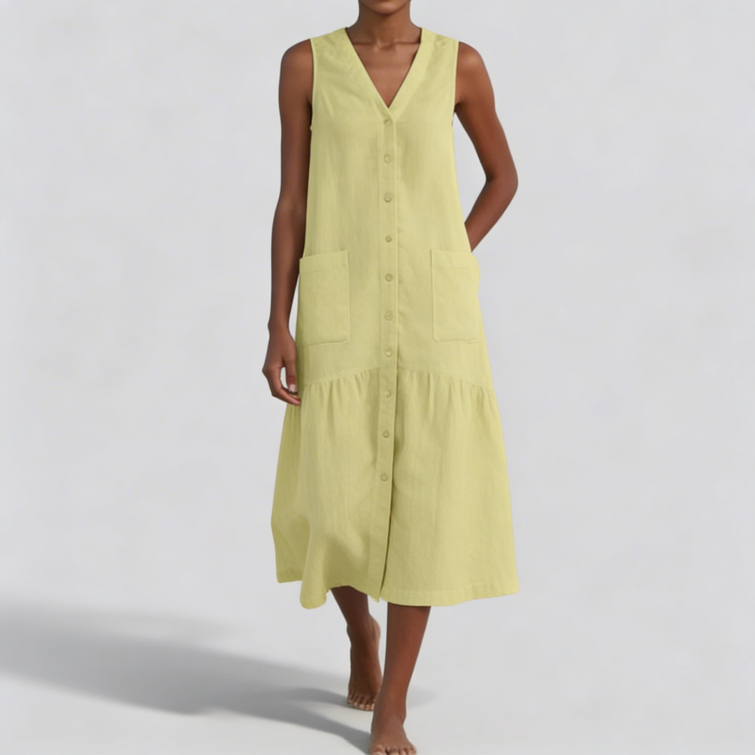 Robe midi col V boutonnée pour femme