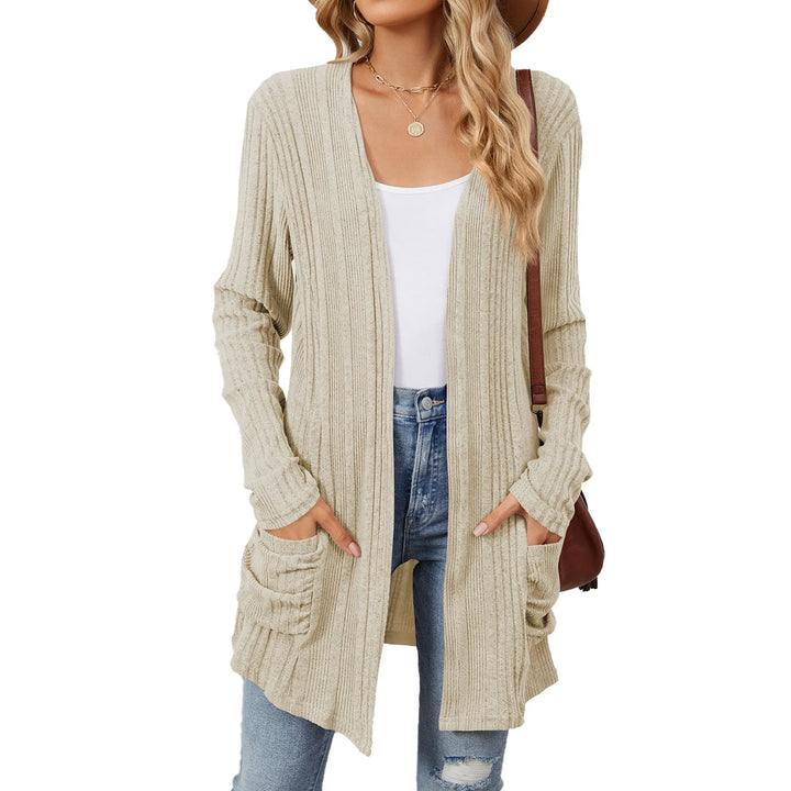 Isabelle Cardigan Long Femme – Gilet Tricot Côtelé Ouvert avec Poches &amp; Coupe Décontractée
