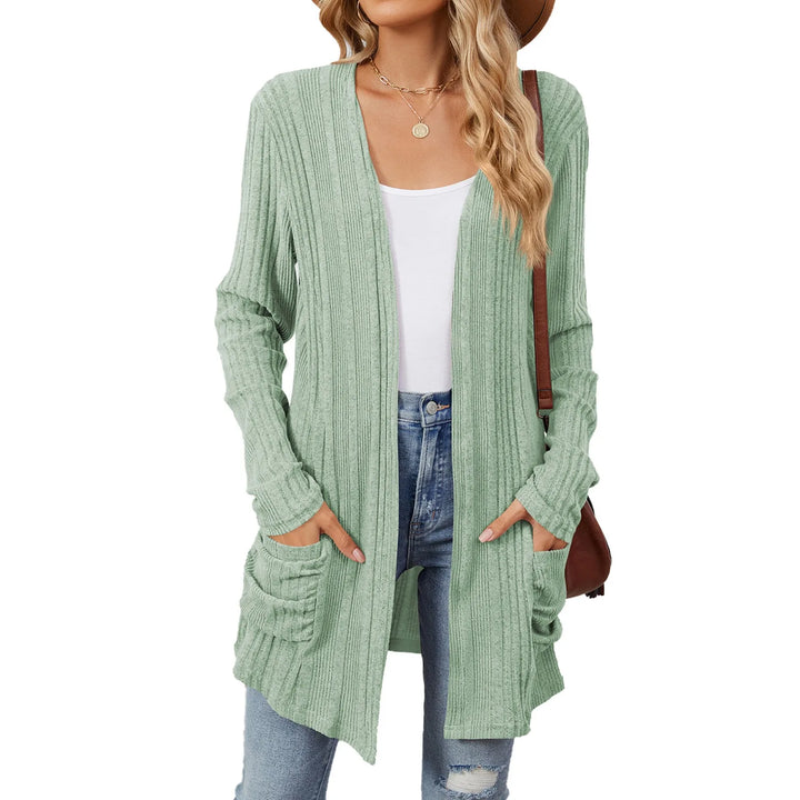 Isabelle Cardigan Long Femme – Gilet Tricot Côtelé Ouvert avec Poches &amp; Coupe Décontractée